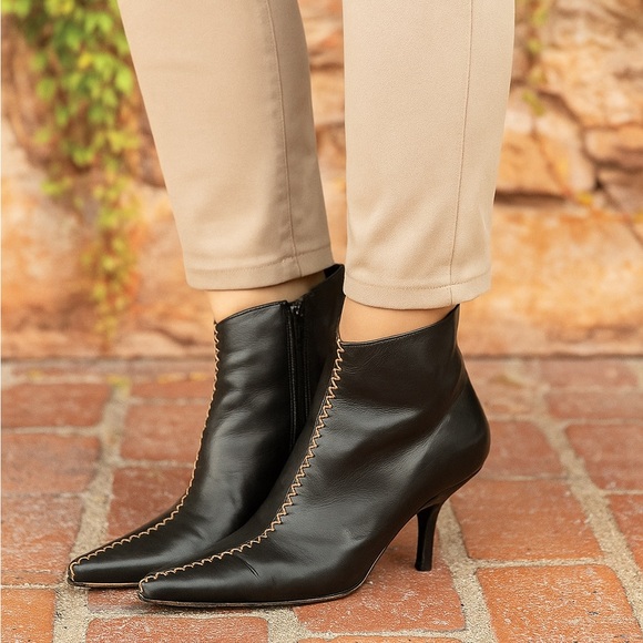 PALOMA BARCELO Quiet Luxury Black Leather Stitched Stiletto Boots 37